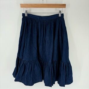 Vintage 1970s Denim Pleated High Waisted Circle Midi Skirt